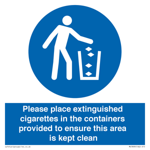 Please place extinguished cigarettes in the containers provided to ensure this area is kept clean